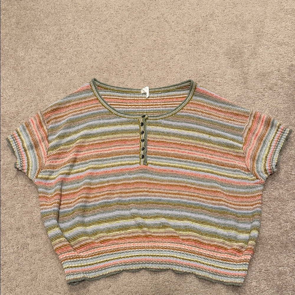 Pastel Striped Short Sleeve Cropped Knit Top